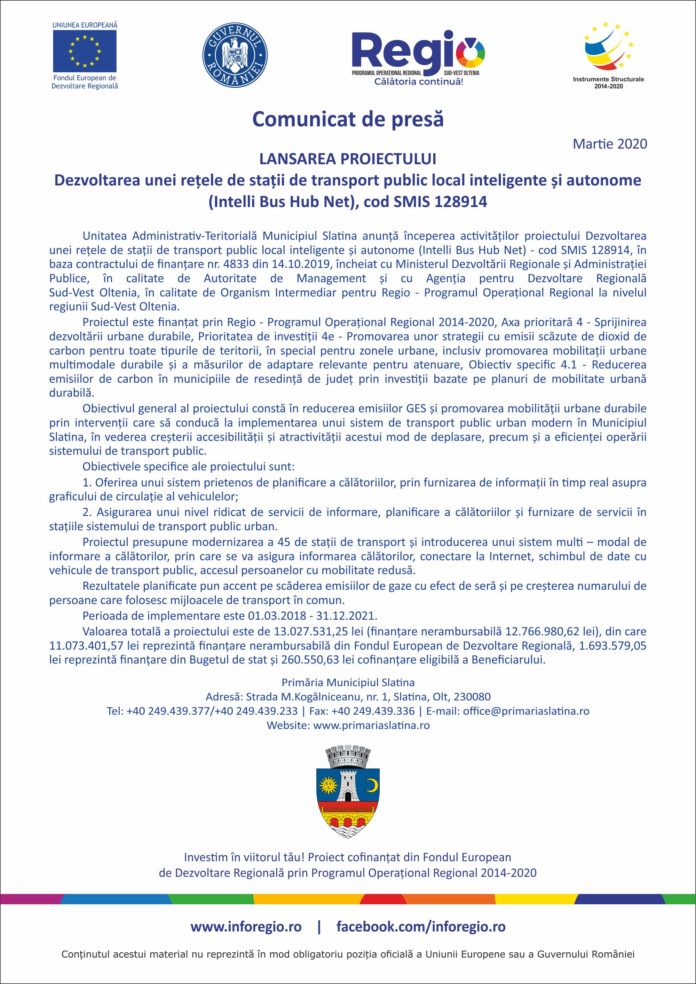 slatina, proiect, fonduri