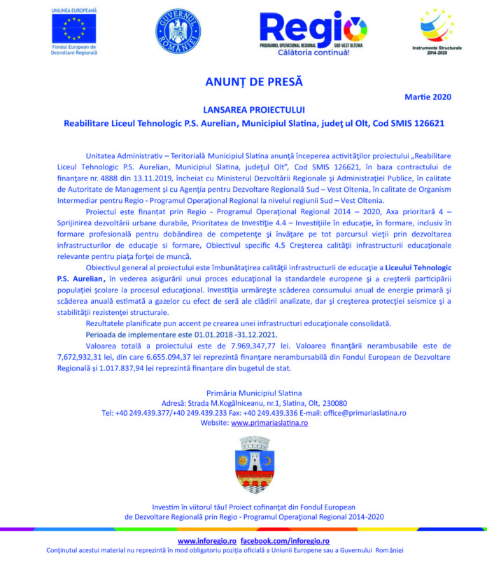 slatina, reabilitare, aurelian. liceu