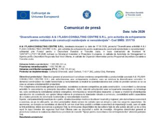 Comunicat de presă: ”Diversificarea activității A & I FLASH-CONSULTING CENTRE S.R.L. prin achiziția de echipamente pentru realizarea de construcții rezidențiale si nerezidențiale”- Cod SMIS: 351719