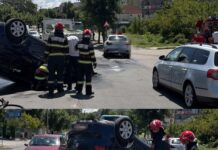 Accident cu trei autoturisme în Craiova. Un bărbat a ajuns la spital după impact