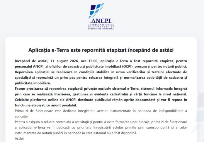 Aplicația e-Terra și-a reluat activitatea